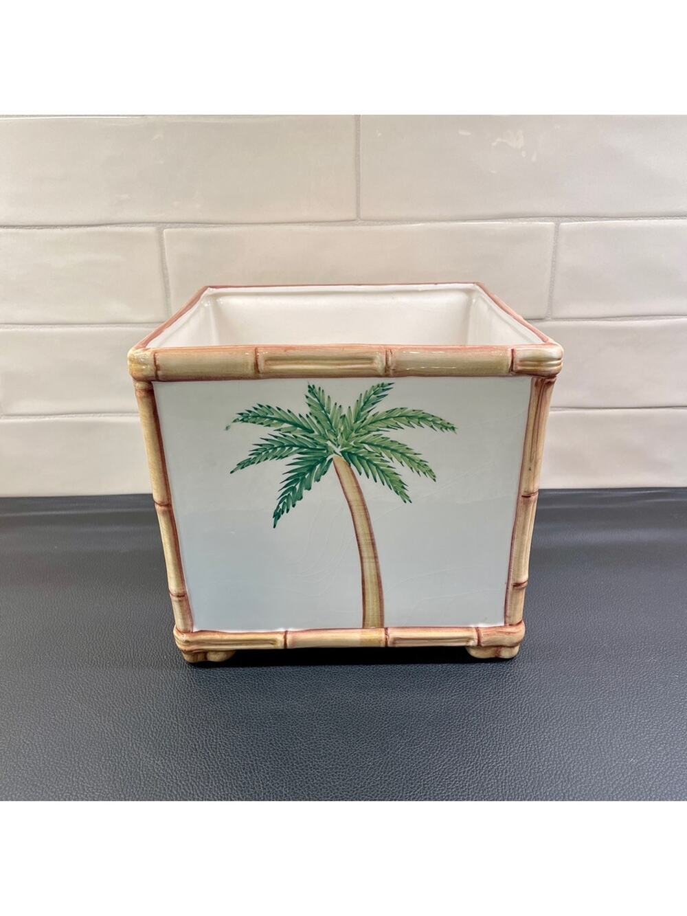 Tommy Bahama The Mane Lion Palm Tree Bamboo Square Cachepot Planter Italy